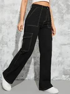 BROADSTAR Women Smart Wide Leg High Rise Mildly Distressed Stretchable Jeans