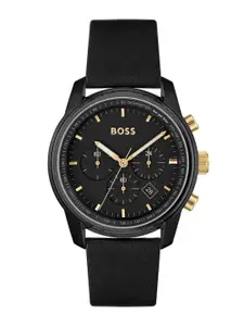 BOSS Men Brass Dial & Leather Straps Analogue Chronograph Watch 1514003