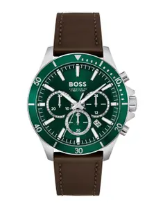 BOSS Men Textured Dial & Leather Straps Analogue Chronograph Watch 1514098