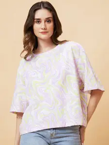 Globus Abstract Printed Drop-Shoulder Pure Cotton Boxy T-shirt