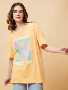 Globus Typography Printed Drop-Shoulder Pure Cotton Oversized T-shirt