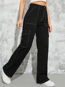 Next One Women Smart Wide Leg High-Rise Clean Look Stretchable Cargo Jeans