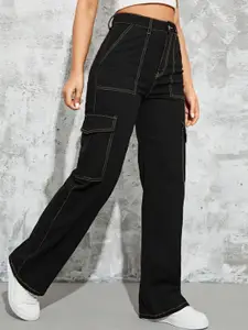 Next One Women Smart Wide Leg High-Rise Clean Look Stretchable Cargo Jeans