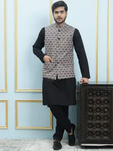 See Designs Men Mandarin Collar Regular Pure Cotton Kurta With Pyjamas & Nehru Jacket