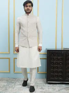 See Designs Mandarin Collar Long Sleeves Pure Silk Kurta Set With Nehru Jacket