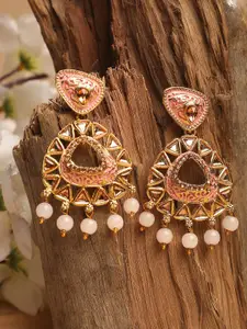 ANIKAS CREATION Gold Plated Stone Studded & Beaded Drop Earrings