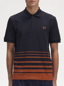 Fred Perry Striped Polo Collar Pure Cotton Casual T-shirt