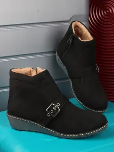 The Roadster Lifestyle Co. Women Black Mid Top Regular Boots With Buckle Detail