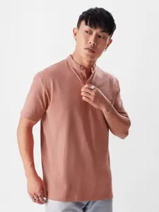The Souled Store Pink Henley Neck Pure Cotton T-shirt