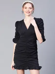 Oxolloxo V-Neck Puff Sleeves Sheath Dress