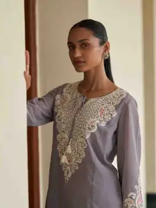 Lakshita Embroidered Yoke Tie-Up Neck Georgette Short Kurta