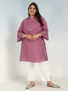 Lakshita Plus Size Mirror Work Embroidered Cotton Bell Sleeves Kurti
