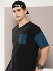 DILLINGER Men Colourblocked Drop-Shoulder Sleeves Pure Cotton  Jacquard Structure  T-shirt