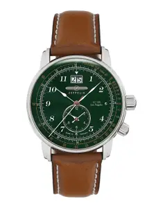 ZEPPELIN Men Green Dial & Brown Leather Straps Analogue Watch 86444