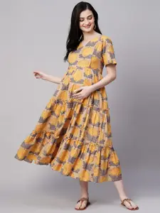 Aanyor Florals Print Gathered Detail Cotton  Maternity Fit and Flare Dress