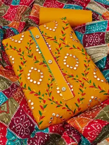 MANVAA Floral Embroidered Mirror Work Unstitched Cotton Dress Material