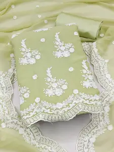 MANVAA Floral Embroidered Silk Georgette Unstitched Dress Material