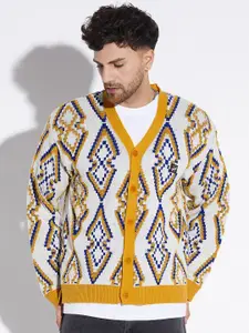 FUGAZEE Geometric Printed Acrylic Cardigan Sweaters