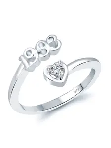 Vighnaharta Rhodium-Plated CZ-Studded & 1993 Numbers Adjustable Finger Ring