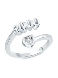 Vighnaharta Rhodium-Plated CZ-Studded & 2000 Year Details Adjustable Finger Ring