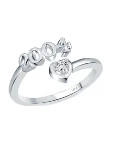 Vighnaharta Rhodium-Plated CZ-Studded & 2004 Year Details Adjustable Finger Ring