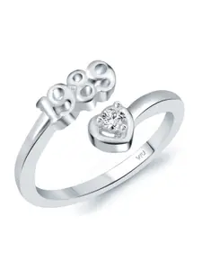 Vighnaharta Rhodium-Plated CZ-Studded & 1989 Year Details Adjustable Finger Ring