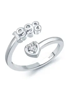 Vighnaharta Rhodium-Plated CZ-Studded & 1998 Year Details Adjustable Finger Ring
