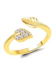 Vighnaharta Gold-Plated CZ-Studded Adjustable Finger Ring