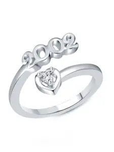 Vighnaharta Rhodium-Plated CZ-Studded & 2002 Year Details Adjustable Finger Ring