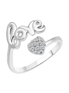 Vighnaharta Rhodium-Plated CZ Studded Adjustable Finger Ring
