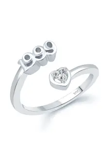 Vighnaharta Rhodium-Plated CZ-Studded & 1999 Year Details Adjustable Finger Ring