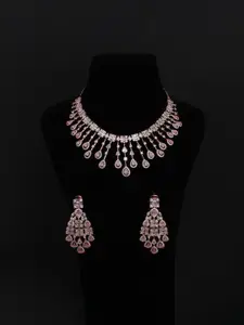 Mirana Rose Gold-Plated Cubic Zirconia-Studded Necklace Set
