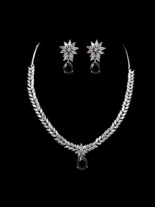Mirana Rhodium-Plated American Diamond-Studded Necklace Set