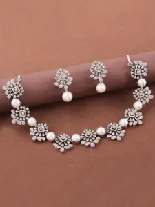 Mirana Rhodium-Plated American Diamond Studded Necklace Set