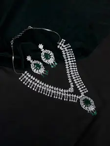 Mirana Rhodium-Plated American Diamond-Studded Layered Necklace Set