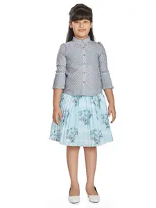 Peppermint Girls Polka Dots Printed Shirt With Skirt