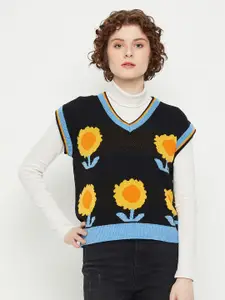 KASMA Floral Printed Woollen Sweater Vest