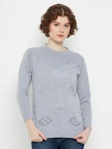 KASMA Open Knit Self Design Woollen Pullover