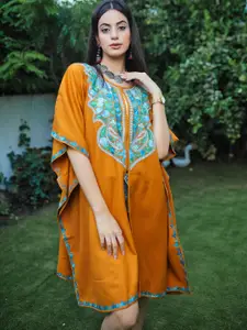 Sangria Embroidered Acrylic Kaftan Dress