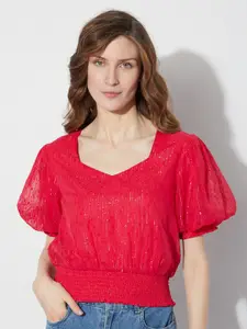 Vero Moda Puff Sleeves Smocked Blouson Top