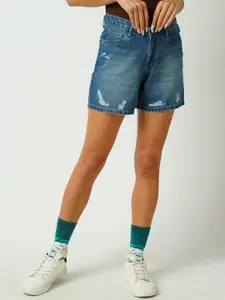 Kraus Jeans Women Slim Fit High-Rise Pure Cotton Denim Shorts