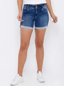 Kraus Jeans Women Washed Slim Fit High-Rise Pure Cotton Denim Shorts
