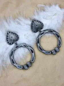 Sangria Silver Plated Contemporary Oxidised Drop Earrings