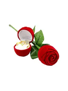 MEENAZ Gold-Plated CZ Studded Adjustable Finger Ring With Rose Box