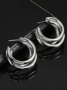 Shining Diva Fashion Silver-Plated Contemporary Hoop Earrings