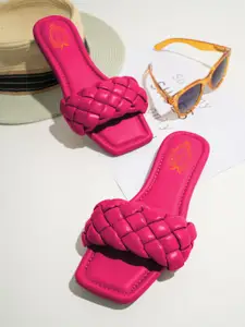 Shoetopia Girls Textured Open Toe Flats