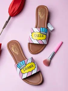 Shoetopia Girls Drama Queen Printed Open Toe Flats