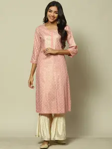 Rangriti Ethnic Motifs Printed Round Neck Straight Regular Kurta