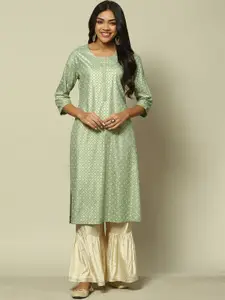 Rangriti Floral Woven Design Round Neck Kurta