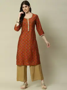 Rangriti Women Ethnic Motifs Printed Sequinned Straight Kurta